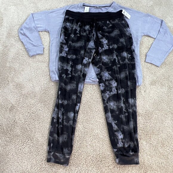 THREE DOTS Pajama Set Womans L Purple Gray Black knit Velour Lounge Stretch NWT - Picture 9 of 14